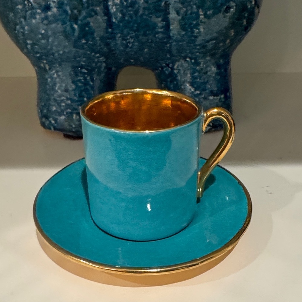 Turquoise and Gold espresso and Saucer Set